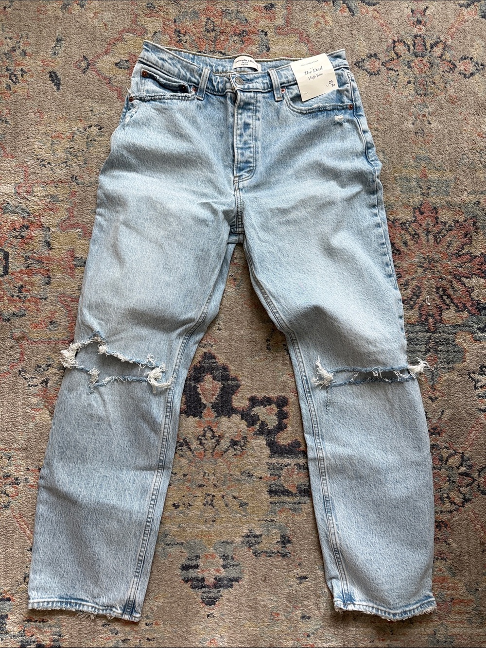 Abercrombie Light Wash Ripped Straight-Leg Jeans